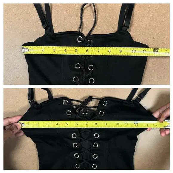 Y2K Lip Service Lace Up Front Corset Black Camisole Top XS Cami Vintage Goth - Picture 14 of 16